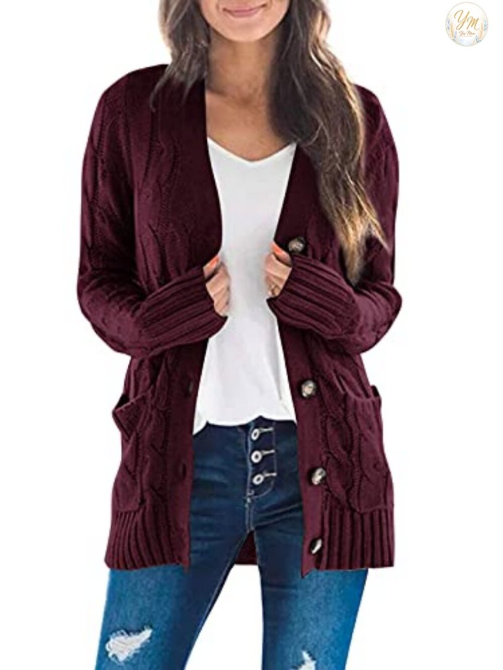 ZESICA Button Down Open Front Cable Knit Cardigan Sweater